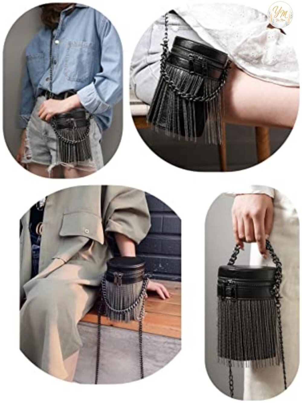 Vegan Leather Y2K Punk Tassel Bucket Bag Gothic Fringe Shoulder Crossbody - Picture 2 of 6